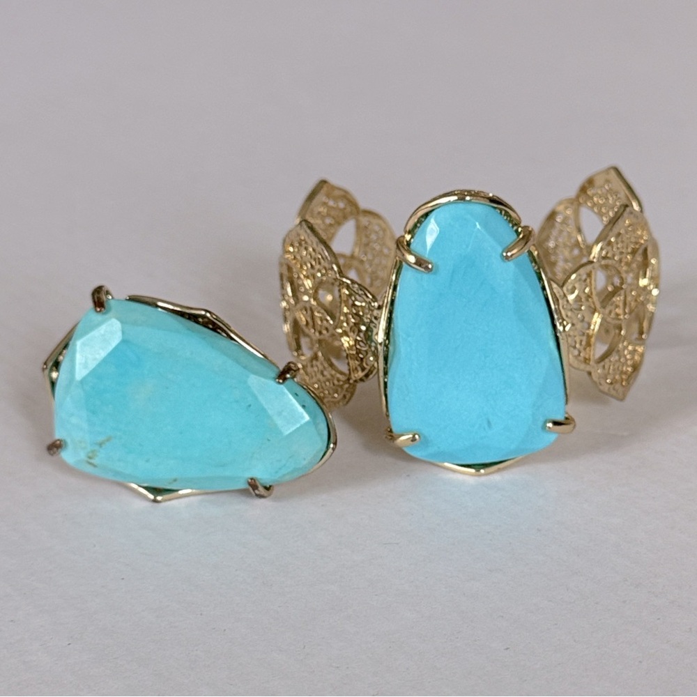 Vintage Kendra Scott Gold and Turquoise Statement Ring and Cuff Bracelet - Picture 13 of 14